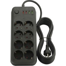 Mey İthalat Orret Home 8 Priz 2 USB 2 Type-C Girişli Akım Korumalı Uzatma Kablosu 2 Metre, Açma Kapama Düğmeli Çoklu Priz, USB Şarjlı Termal Korumalı Priz Uzatma Kablosu