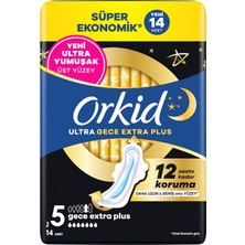 Mey İthalat Orkid Ultra Hijyenik Ped Gece Ekstra Plus (Boy 5) Süper Ekonomik Paket 14 Adet Ped