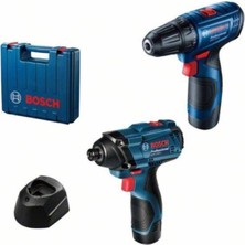 Mey İthalat Bosch Professional Gsr 120-LI Akülü Delme Vidalama Makinesi + Gdr 120-LI Akülü Darbeli Somun Sıkma Makinesi (12 Volt, 2 x 2,0 Ah Akü, Şarj Cihazı, Plastik Çanta)