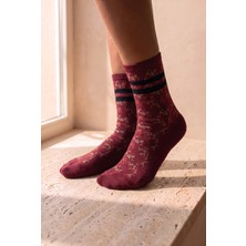 Bony Socks Kadın Çiçek Desenli Pamuklu Soket Çorap Kırmızı