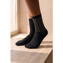 Bony Socks Kadın Taş Aksesuarlı Pamuklu Soket Çorap Siyah