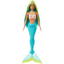 Mey İthalat Barbie Bebek Mavi ve Sarı Renkli Saçları, Turkuaz Kuyruğu ve Saç Aksesuarıyla Barbie Deniz Kızı Bebek HRR03