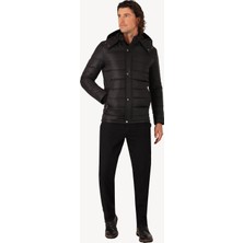 Erkek Siyah Regular Fit Kapüşonlu Kaban