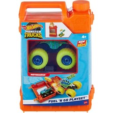 Mey İthalat Hot Wheels Monster Trucks Taşınabilir Oyun Seti 1:64 Ölçekli Motosaurus Oyuncak Araç ve Ezilmiş 2 Araba Bulunan Hot Wheels Monster Trucks Taşınabilir Oyun Seti HXT04