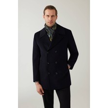 Erkek Lacivert Regular Fit Kırlangıç Yaka Kaban