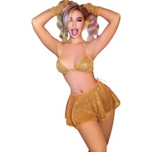 Mey İthalat Pullu Kadın Fantezi Kostüm Seksi Mini Etekli Parlak Payetli Gece Kostümü Esnek Kumaş Parti Konsept Sahne Kostümü Fantazi Giyim Kadın