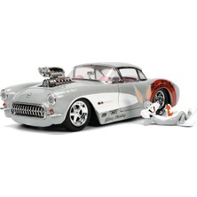 Mey İthalat Jada, 253255041, Bugs Bunny Figür VE1957 Chevrolet Corvette Araç, 1:24, Serbest Tekerlekli, Açılabilir Kapılar, Kauçuk Lastikli, Die-Cast (Metal)