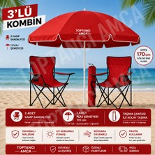 Toptancı Amca 3'lü Kamp ve Plaj Seti 2 Adet Katlanır Kamp Sandalyesi + 1 Adet 170 cm Ayarlanabilir Plaj Şemsiyesi Taşıma Çantalı