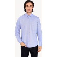 Erkek Mavi Uzun Kol Klasik Desenli Cotton Gömlek