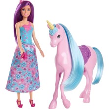 Mey İthalat Barbie Bebek ve Tek Boynuzlu At Barbie Büyüleyici Bebek ve Tek Boynuzlu At Oyuncak Seti, Eyer, Fırça ve Aksesuarlar HYT62