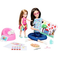 Mey İthalat Barbie Terapist Bebek, Dönen Emojili Tişört Giymiş Minik Bebek ve Evcil Hayvan, Sanat Temalı Parçalar, Çıkartmalar ve Diğer Aksesuarlar Dahil Barbie Sanat Terapisi Oyun Seti, HRG48