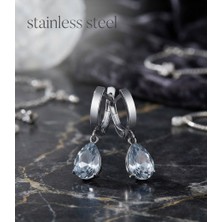 Stainless Steel 316L Çelik Gümüş Renk Saydam Damla Modelli Küpe
