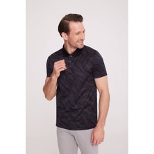 Ysf Erkek Siyah Polo Yaka Desenli T-Shirt