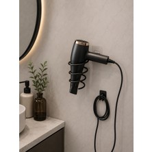 YDGR Saç Kurutma Makinesi Askısı Metal Banyo Duvar Organizeri Siyah Fön Makinesi Askısı