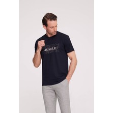 Ysf Erkek Lacivert Bisiklet Yaka Desenli T-Shirt
