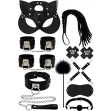 Mey İthalat SINIRSIZMARKET10 Parça Yetişkin Fantezi Set, Siyah, Kedi Maskesi, Kelepçeler, Kamçı, Tasma, Suni Kürk Aksesuar