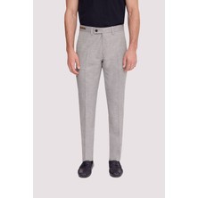 Ysf Erkek Bej Regular Fit Çizgili Keten Pantolon