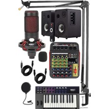 Mey İthalat Midex Cxn-30 Paket-7 Midi Klavye 5 Kanal Stüdyo Kayıt Mikserli Referans Monitörlü Condenser Mikrofon Seti
