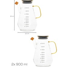 Porsima YH003 2li Metal Kapaklı Vakumlu Ölçekli Borosilikat Cam Yağdanlık Takımı  - Sızdırmaz Yağlık Sirkelik Seti 900ML+900ML