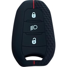 Mey İthalat Autohan Keys Peugeot Anahtar Kılıfı, Siyah Petek Desenli Kırmızı Çizgili, Far Açmalı, 208 308 508 2008 3008 5008 Rifter Modelleri