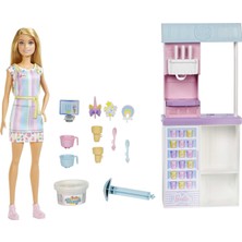 Mey İthalat Barbie Dondurma Dükkanı Oyun Seti Barbie Dondurma Dükkanı Oyun Seti, 30 cm Sarışın Bebek, Dondurma Yapabilme Özelliği ve Gerçeğe Uygun Oyun Aksesuarları HCN46