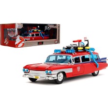 Mey İthalat Jada Toys Transformers x Ghostbusters Ecto-1 Die-Cast Metal Model Araba, 1:24 Ölçek, Kırmızı-Beyaz