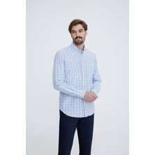 Erkek Mavi Regular Fit Uzun Kol Yaka Düğmeli Gömlek
