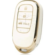 Mey İthalat Autohan Keys Lüx Honda Fe1 Nano Anahtar Kılıfı, 3 Butonlu, Beyaz Gold Altın Renk, Premium Kalite