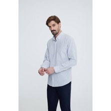 Erkek Beyaz Mavi Uzun Kol Regular Fit Yaka Düğmeli Gömlek
