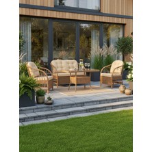 Dora Garden Home Nova 2+1+1 Rattan Bahçe Takımı Masalı Kahverengi (Siyah Çizgili)