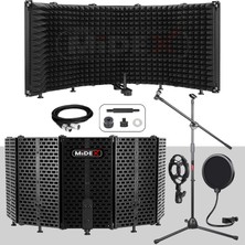 Mey İthalat Midex PF-43X Set Mikrofon Ses Yalıtım Paneli (69X26CM) Stand Filtre Shock Mount Xlr Kablo Sünger