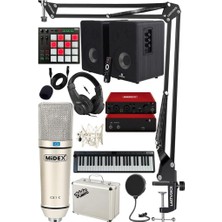 Mey İthalat Midex Impressive Paket-5 Stüdyo Ekipmanları Seti (Monitör Mikrofon Ses Kartı Kulaklık Midi Klavye Pad Controller)