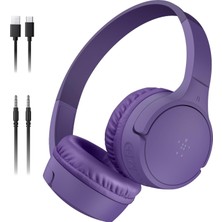 Mey İthalat Belkin Soundform Mini Kablosuz Çocuk Kulaklığı, Entegre Mikrofonlu ve Eğlenceli Çıkartmalı, 30 Saat Oynatma – Ders, Tatil, Iphone, Ipad, Galaxy Için Kulak Üstü Kulaklık, Lila