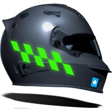 Mey İthalat Floresan Yeşil Damalı Kask Motosiklet Sticker Takımı