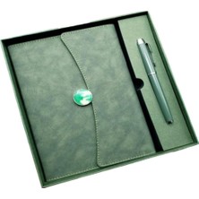 Mey İthalat Senon Deri Defter Kalem Set Kutulu Özel Tasarım Hediyelik Set Yeşil