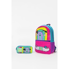 Mey İthalat United Colors Of Benetton Gökkuşağı Desenli Ikili Ilkokul Çantası Seti, Pembe, 45X30X13 cm