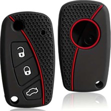 Mey İthalat Autohan Keys Fiorino, Linea, Ducato, Peugeot Boxer, Citroën Jumper Için Siyah Silikon Petek Desenli Anahtar Kılıfı, Kırmızı Şeritli