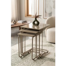 Sweet Home Masa Sandalye C Zigon Mdf Sehpa  3'lü Set, Tekerli  Metal Ayak, Iç Içe Geçebilir Ceviz