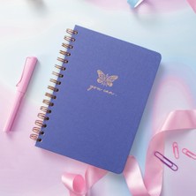 Mey İthalat Paperora A5 Spiralli Sert Kapak Keten Kareli Tarihsiz Not Defteri Lila