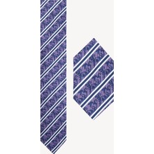 Erkek Mor Çizgili Kravat Mendil Set