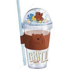 Mey İthalat We Bare Bears Lisanslı Pipetli ve Kapaklı Simli Plastik Suluk
