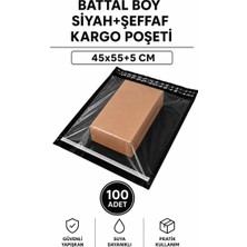 Just Cheap Store Battal Boy Siyah Şeffaf Kargo Poşeti 45X55+5 cm 100 Adet