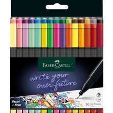 Mey İthalat Faber-Castell Grip Finepen Ince Keçe Uçlu Kalem Seti, 30’lu, Pastel ve Neon Renkler, 0.4 mm Hassas Uç, Metal Destekli, Ergonomik Üçgen Gövde