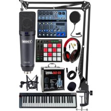 Mey İthalat Stüdyo Ekipmanları Midi Live Paket-6 Ses Kartlı Mikser Midi Klavye Cx2 Mikrofon Kulaklık Pad Controller