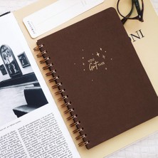 Mey İthalat Paperora A5 Spiralli Sert Kapak Keten Düz Çizgisiz Tarihsiz Not Defteri Kahverengi