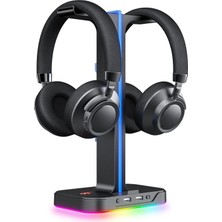 Mey İthalat Havit Çift Kulaklık Askısı, 2 USB Bağlantı Noktası, Rgb Kulaklık Tutucu, Oyuncular Için, Pc Için, Siyah (TH650)