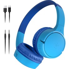 Mey İthalat Belkin Soundform Mini Çocuk Kablosuz Kulaklık (Mavi) – Dahili Mikrofon, 30 Saat Çalma, Eğlenceli Çıkartmalar, Iphone, iPad ve Galaxy Uyumlu