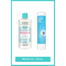 Mey İthalat Watsons Micellar Makyaj Temizleme Suyu 400 ml + Watsons Yuvarlak Makyaj Pamuğu 100 Adet