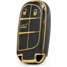 Mey İthalat Autohan Keys Egea Cross 500X 500L Uyumlu Nano Anahtar Kılıfı, Siyah-Altın, 3 Butonlu, Premium Koruyucu