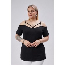 Curvy Trend Büyük Beden Çapraz Biye Askılı Bluz